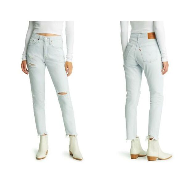 New Women's Levi's 501 Straight Leg Jeans distressed finish 32x28 Ankle Pants - Picture 1 of 6